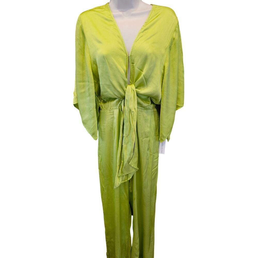 NWT YOUNG FABULOUS BROKE  BREEZY ELBOW SLEEVE SATIN JUMPSUIT GREEN M pants new